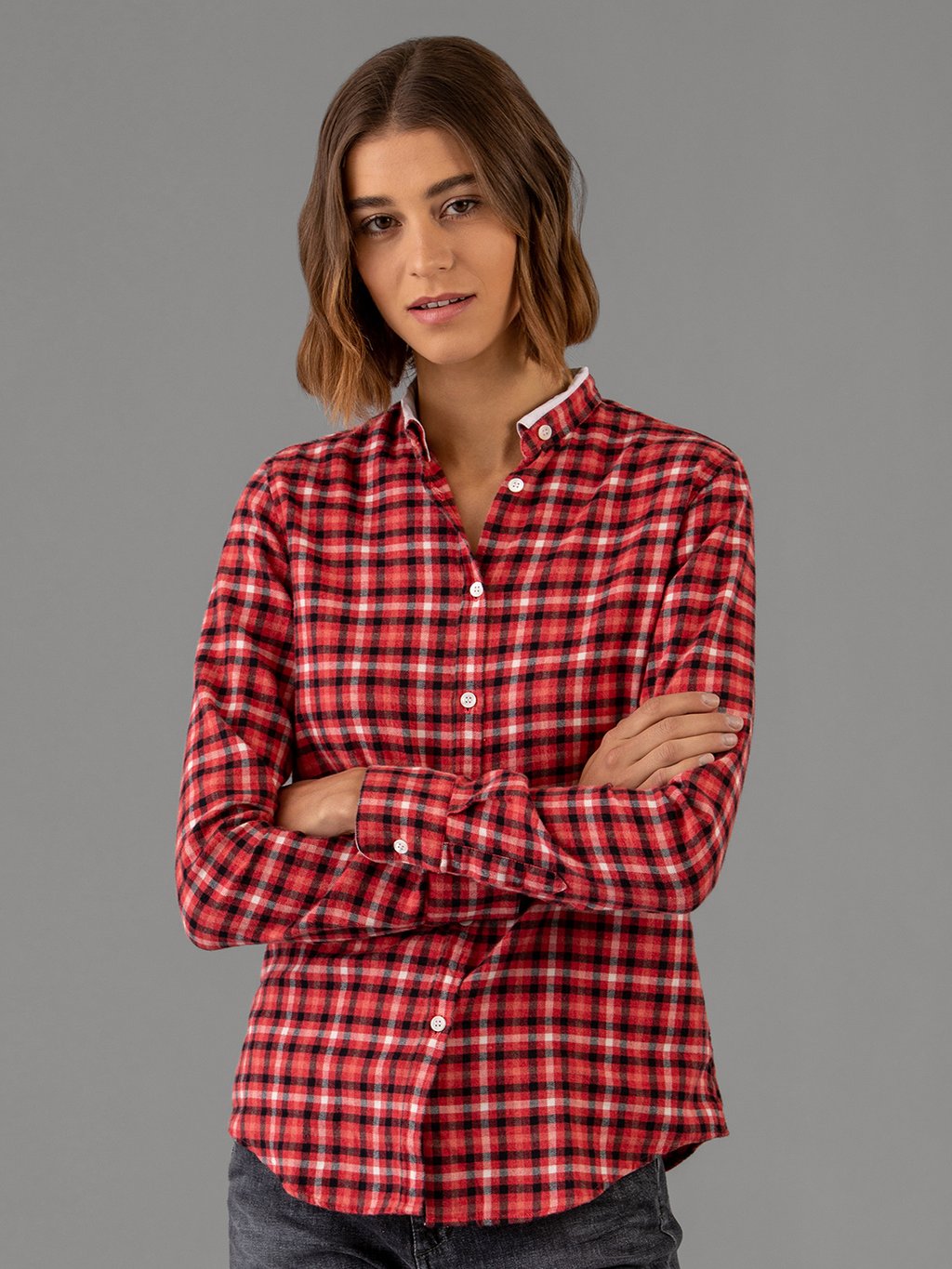 Detailansicht von Karierte Flanellbluse aus Baumwolle von AGLINI