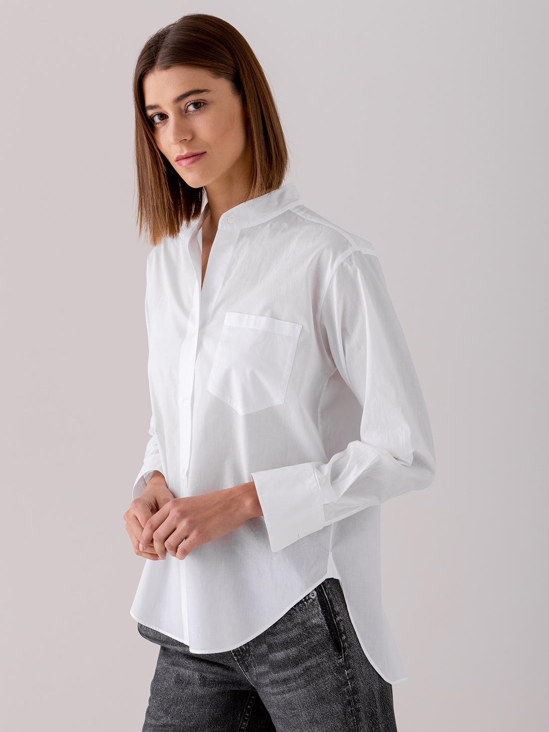 Detailansicht von Baumwollbluse mit Stehkragen von ROBERT FRIEDMAN