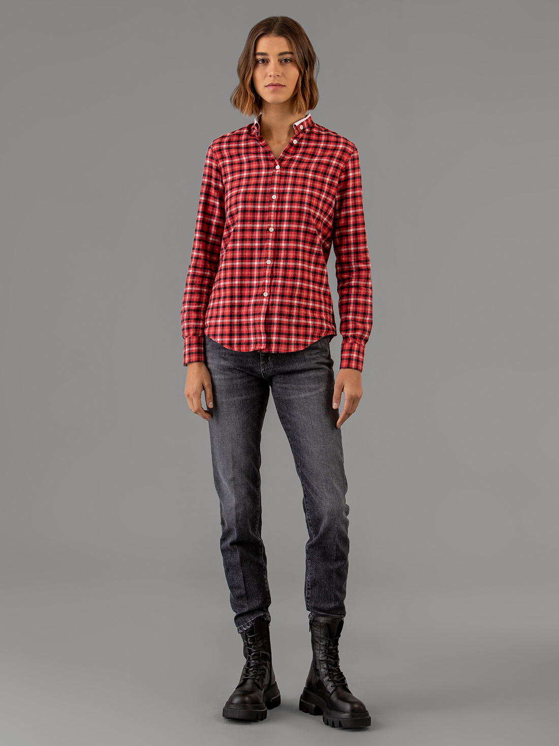 Detailansicht von Karierte Flanellbluse aus Baumwolle von AGLINI