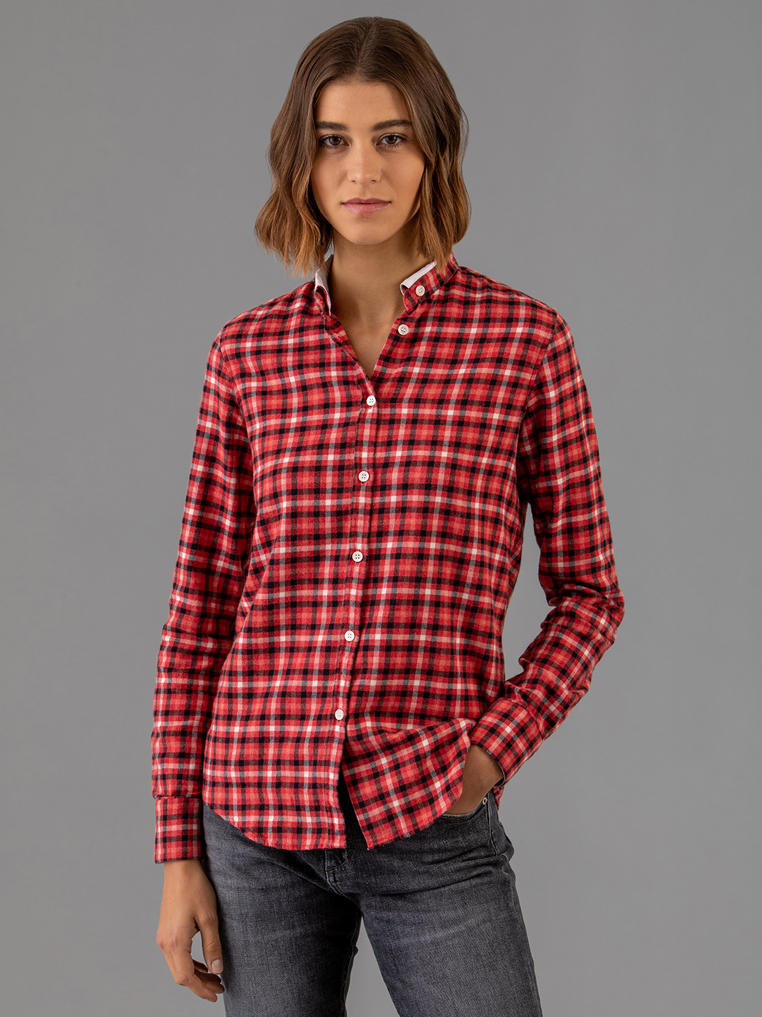 Detailansicht von Karierte Flanellbluse aus Baumwolle von AGLINI