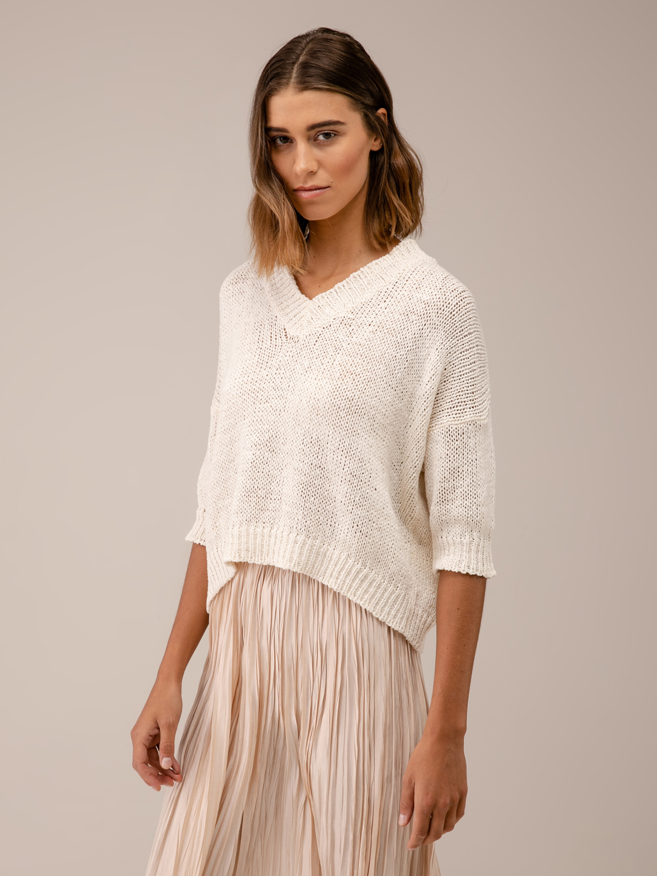 Detailansicht von Kurzarm-Pullover aus Baumwolle von ROBERTO COLLINA