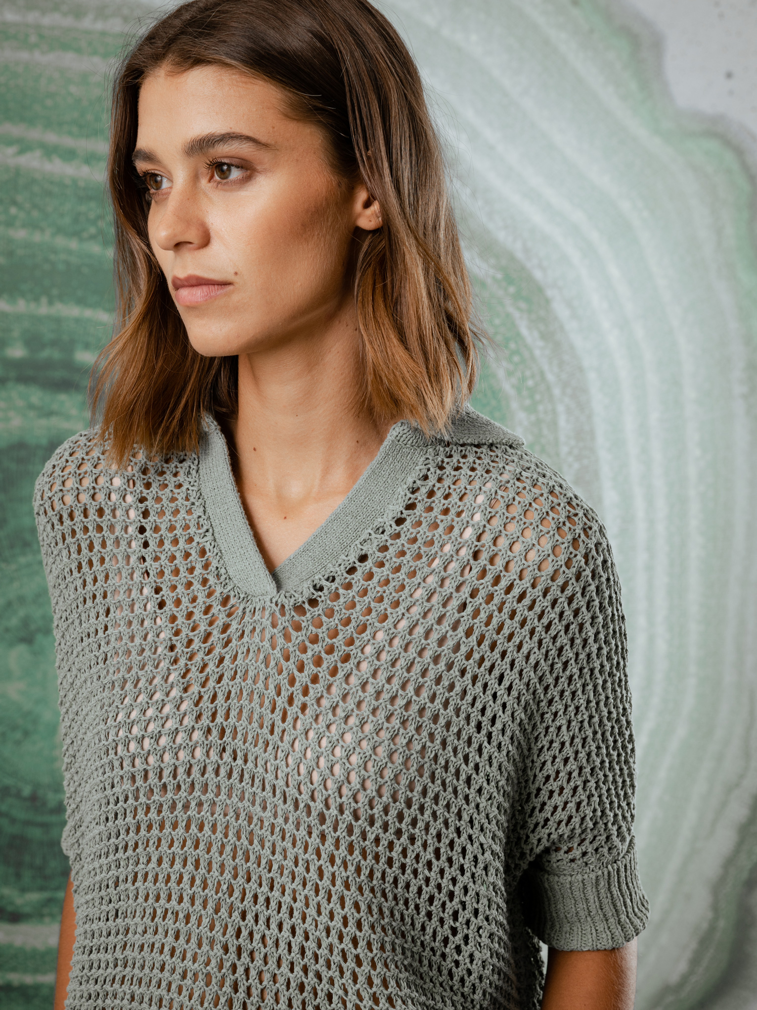 Detailansicht von Kurzarm-Pullover mit Lochstrick von DANIELS